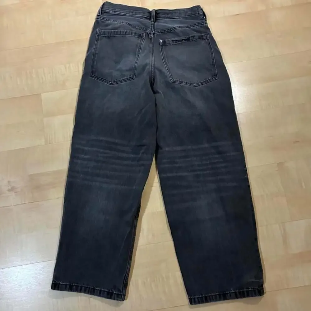 H&M Baggy Wide Leg Denim Jeans 29x27 Washed Black Skater Pants